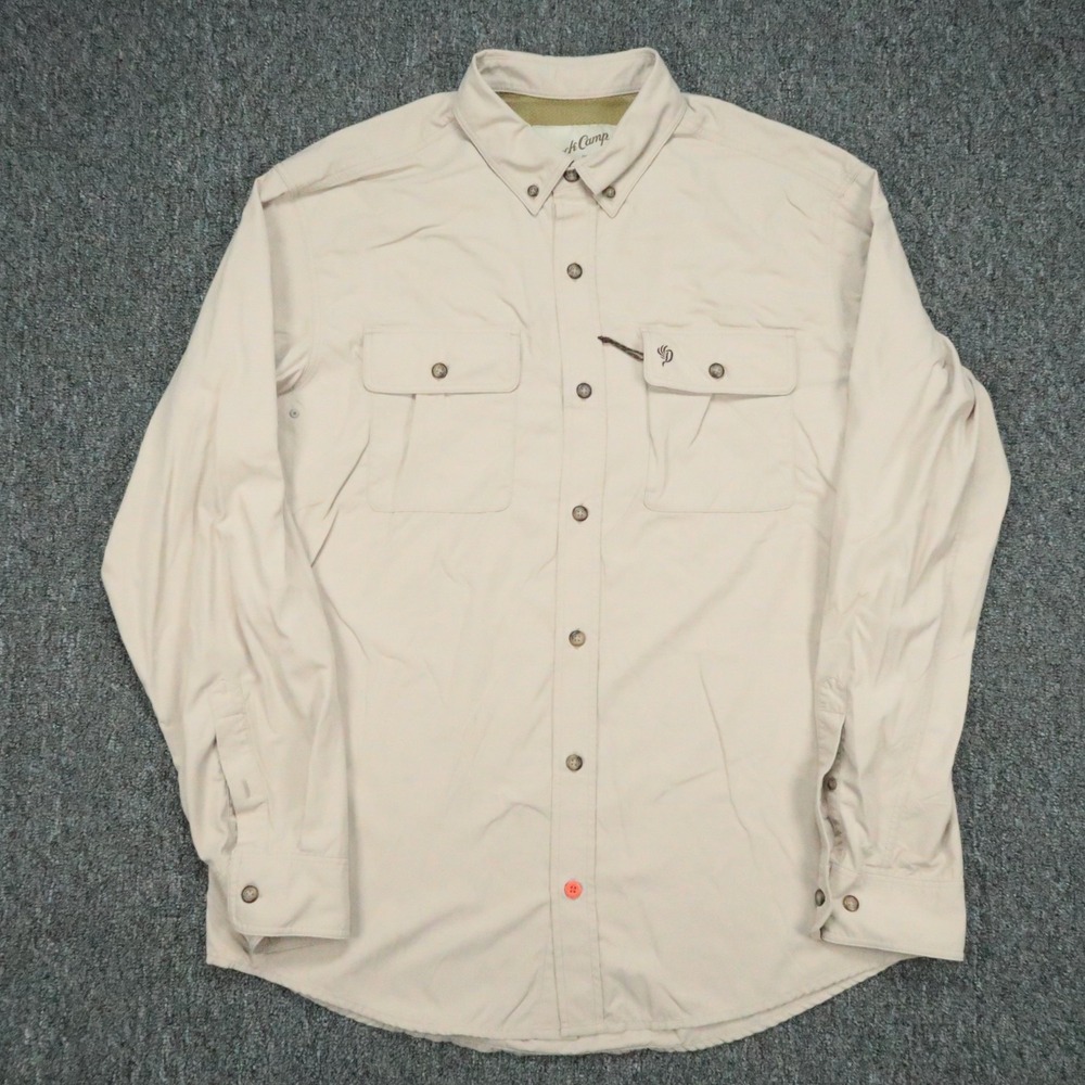 Duck Camp Shirt Mens Large Beige Long Sleeve Button Down Outdoor Hiking Hunting